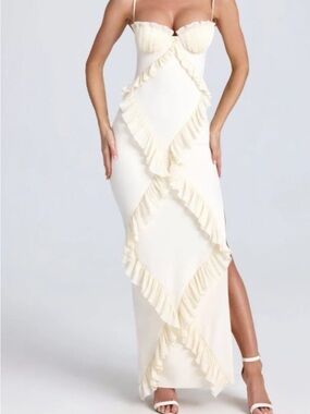 chinese dress ladies Camila Ruched Halter Midi Dress / Ivory | Meshki main image 1